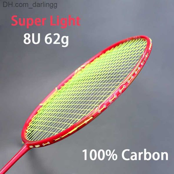 Raquetes de Badminton Super Light 8U 62-67g Profissional Raquete de Badminton de Carbono Ultraleve Raquette 22-30 LBS Z-Speed Force Free String Bag Q230901