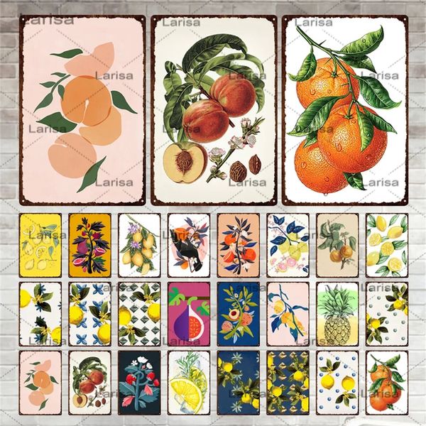 Früchte Metall Poster Orange Zitrone Plakette Vintage Weißblech Wandkunst für Garten Küche Bauernhof Restaurant Dekoration Männerhöhle Retro Eisen Gemälde Größe 30X20CM w01