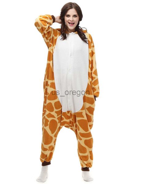 Ev Giyim Zürafa Hayvan Körfezi Yetişkin Pijama Kadın Uzun Kollu Kapşonlu Polar Polar Ev Kürk Tek Parça Bodysuit X0902