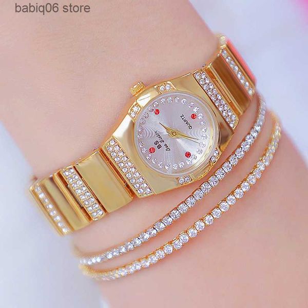 Outros relógios moda feminina es marca de luxo diamante ouro pulseira feminina pulso cristal elegante pequeno mostrador senhoras frete grátis t230905