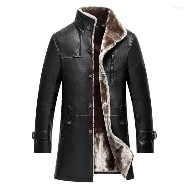 Herrenjacken Winter Herrenbekleidung High-End-PU-Leder Langarm Knopf Lässig Warm Slim Fit Mantel Büro Business Jacke