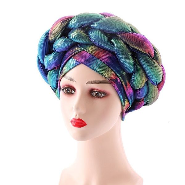 Beanie Kafatası Kapakları Renkli Giymeye Hazır Aso Oke Gele Afrika Desen Headwrap Önde Bağlı Bonnet Türban Hijab Cap Headtie Lady 230831