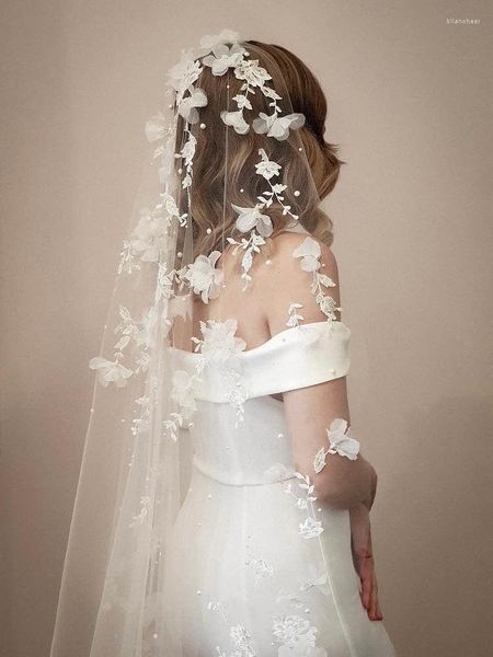 Véus de noiva 250cm longo pérola casamento brilhante frisado uma camada com pente renda apliques véu de noiva feminino headpiece acessório de cabelo