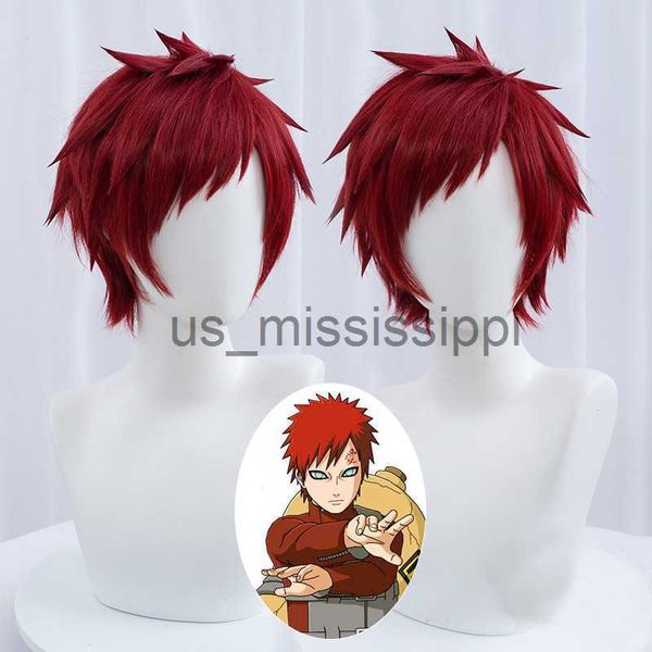 Cosplay perucas homens curto escuro vermelho peruca anime gaara cosplay peruca resistente ao calor perucas sintéticas peruca livre boné x0901