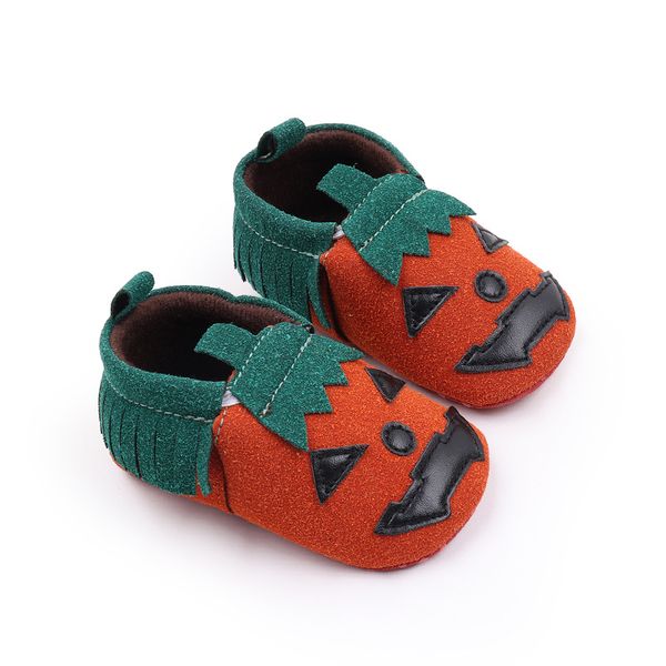 Halloween-Kürbis-Babyschuhe, Baby-Mädchen-Schuhe, weicher Boden, Krippenschuhe, Frühling und Herbst, Turnschuhe für Neugeborene, erste Gehhilfe, 0–18 Monate