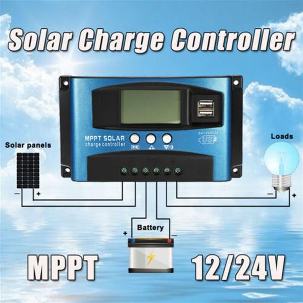 Controlador de carga do regulador de painel solar 100A MPPT 12V 24V foco automático Tracking266E