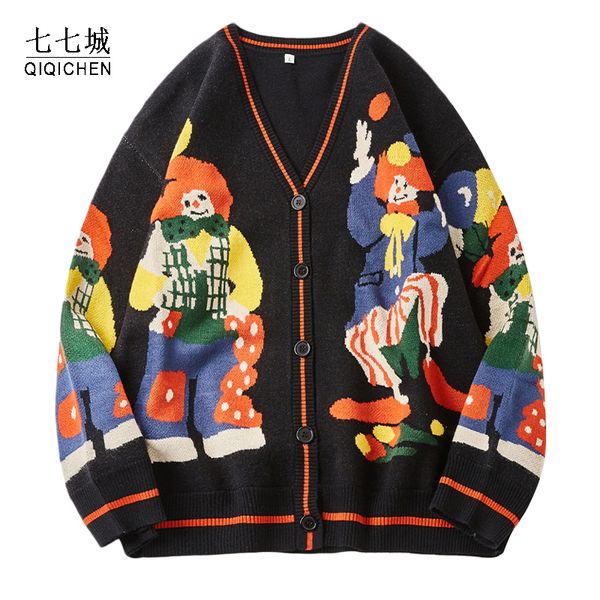 Maglioni da uomo Maglione lavorato a maglia di Natale Cardigan da uomo oversize Streetwear Maglioni lavorati a maglia Divertente stampa clown Cotone Harajuku Cappotti in maglia unisex 230831