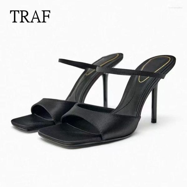 Sandalen ONKOGENE Schwarz Hochhackige Frauen 2023 Sexy Heels Slingback Party Zehen Blockabsatz Sandale Elegante Frau Schuhe