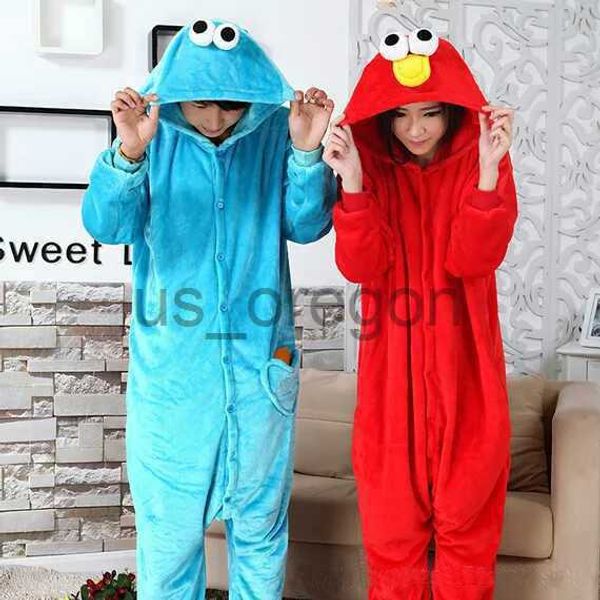 Ev Giyim Mavi Kurabiye Canavar Kırmızı Susam Sokak Elmo Onesies Hayvan Cosplay Kostüm Pijamaları Yetişkin Tek Parça Pijama Kapüşonlu Sijim X0902