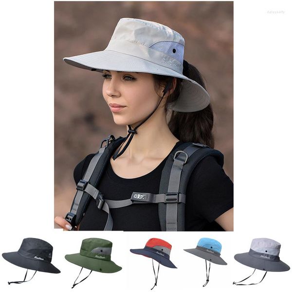 Berets balde chapéus para mulheres proteção uv dobrável cavalinha buraco chapéu de pescador grande viseira de borda larga homens pesca caça escalada boné