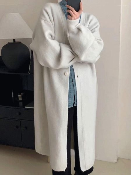 Maglieria da donna Donna coreana Cardigan lavorato a maglia solido 2023 Autunno Lanterna manica Lady Abiti vintage monopetto invernale maglione femminile