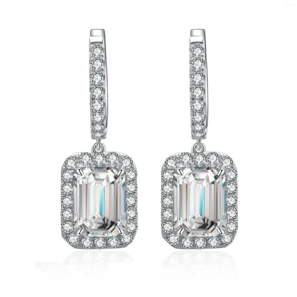 Orecchini pendenti con dichiarazione da 4 ct/2 pezzi con diamanti sintetici taglio smeraldo da donna con borchie personalizzate in argento sterling 925