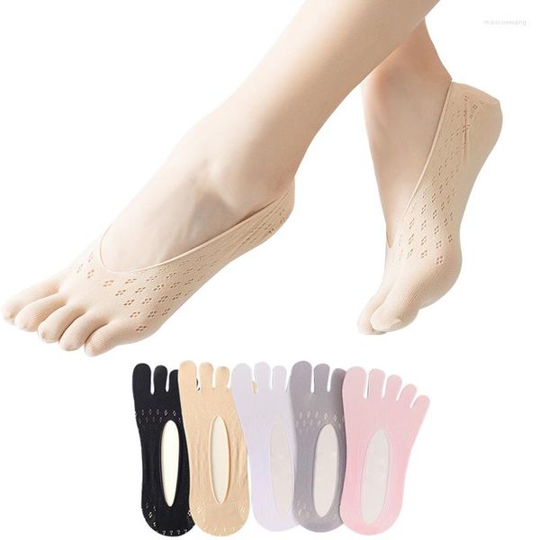 Meias femininas verão cinco dedos invisível ultrafinos engraçado toe meia sólida renda anti-fricção sokken com silicone anti-skid