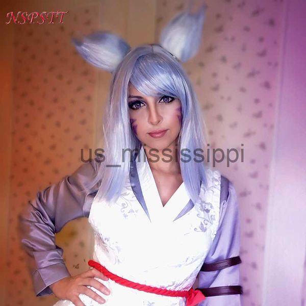 Cosplay perucas nspstt dva shinryeong cosplay peruca jogo dva cosplay peruca mulheres luz roxo headwear 60cm curto cabelo sintético resistente ao calor x0901