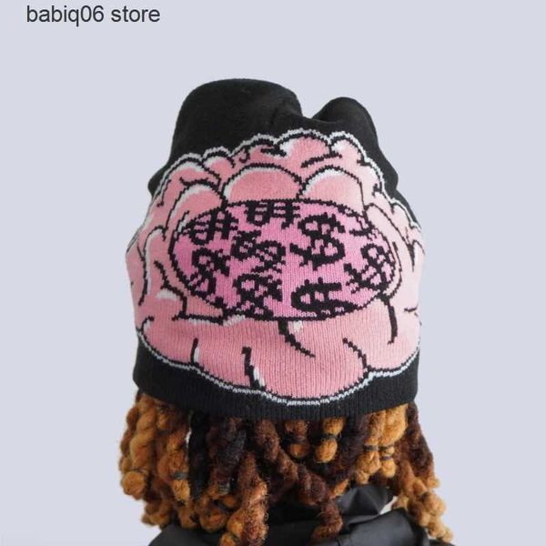 Beanie / Skull Caps 2023 Nuovi berretti a maglia Cappello Uomo Donna Paragrafo Berretto di qualità Cervello fiore Y2k Moda calda Centinaio Prendere berretto freddo per cappelli da donna T230731