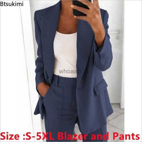 Плюс размер 4xl 5xl Женская одежда устанавливает две части офисных женщин Формальные пиджаки и брюки, которые устанавливают твердый негабаритный спортивный костюм HKD230901