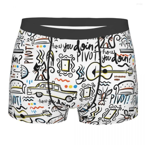 Cuecas homem amigos programa de tv boxer briefs shorts calcinha cintura média roupa interior dos desenhos animados graffiti masculino engraçado S-XXL