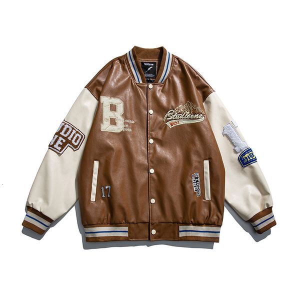 Giacche da donna Giacca da baseball in pelle PU Varsity da uomo Uomo Donna Vintage Ricamo Lettera Patchwork Cappotti universitari Cappotto bomber hip-hop Unisex 230831