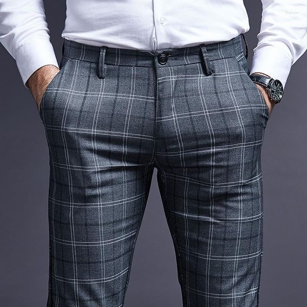 Abiti da uomo Pantaloni eleganti scozzesi estivi Pantaloni formali da ufficio per uomo d'affari per abito maschile 2024