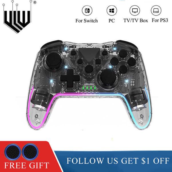 Oyun Denetleyicileri Joysticks Şeffaf Kablosuz Denetleyici RGB Aydınlatma Bluetooth Gamepad TV kutusu için PC Joystick Uyandırma işlevi HKD230831