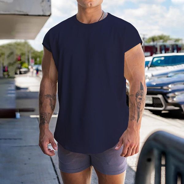 Camiseta masculina sem mangas verão lazer esportes solto encaixe manga curta underlay camisa