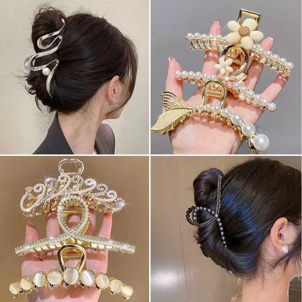 Südkoreanische Internet-Promi-Clip-Kopfbedeckung aus Metall, große Clip-Perlen-Haarspange, Haar-Accessoire, Rückenlöffel, Temperament, Hai-Clip-Haarspange