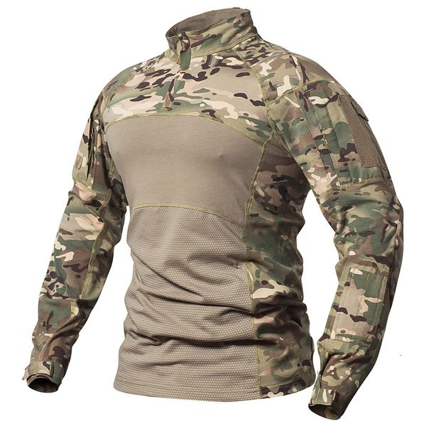 Erkekler Sıradan Gömlekler Han Vahşi Taktik Savaş Gömlek Erkekler Pamuk Askeri Üniforma Camo T Shirt Airsoft Multicam ABD Ordusu Av Kıyafetleri Camo Uzun Gömlek 230831