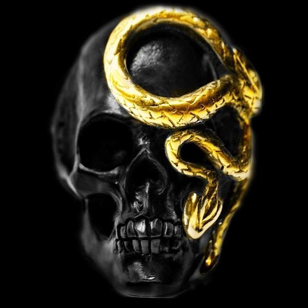 Anelli a fascia Cool Black Gothic Boy Men Wicked Skull Ring Jewelry Men Snake Skull Biker Punk Ring T230727
