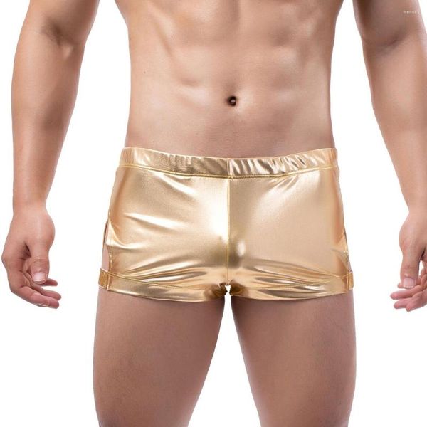 Mutande abbronzanti lucide da uomo sexy boxer in ecopelle moda boxer mutandine maschili biancheria intima sportiva rigonfiamento boxer