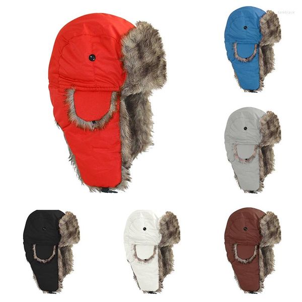 Berretti da donna da uomo invernali caldi cappelli da cacciatore unisex paraorecchie russi impermeabili cappelli bomber da sci protezioni per le orecchie pelliccia sintetica