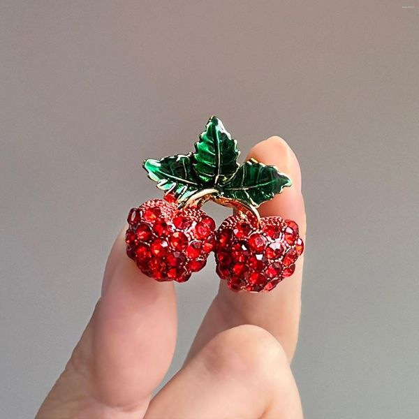 Broches de cereja espumante para mulheres unissex vermelho completo strass frutas festa escritório roupas diárias vestido acessórios joias presentes