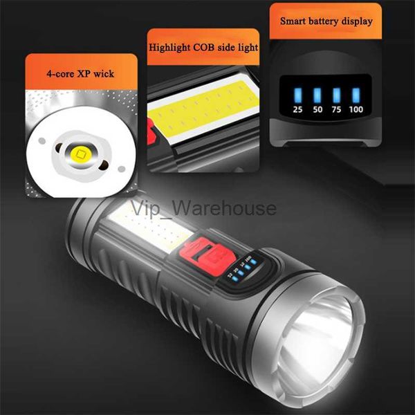 Taschenlampen Outdoor Ultrahelle Taschenlampe USB wiederaufladbar Tragbares leistungsstarkes Licht COB Seitenlicht Flutlicht Suchscheinwerfer Haushaltsleuchte HKD230902