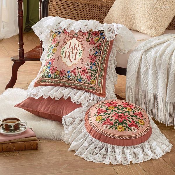 Copricuscino in pizzo quadrato leggero di lusso 45x45 cm decorativo divano camera da letto federa conchiglia floreale Jardin velluto vintage fattoria