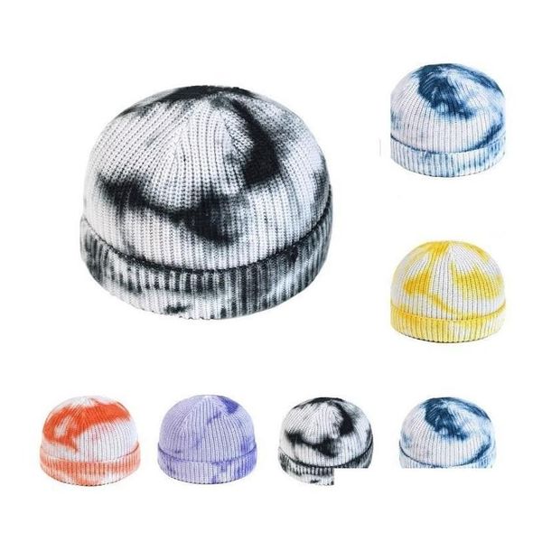 Chapéus de festa de malha gravata tingida chapéu cloghet bonés moda redonda orelha muff skl boné gradiente cor quente 6 estilo beanies gota entrega home gar dh93f