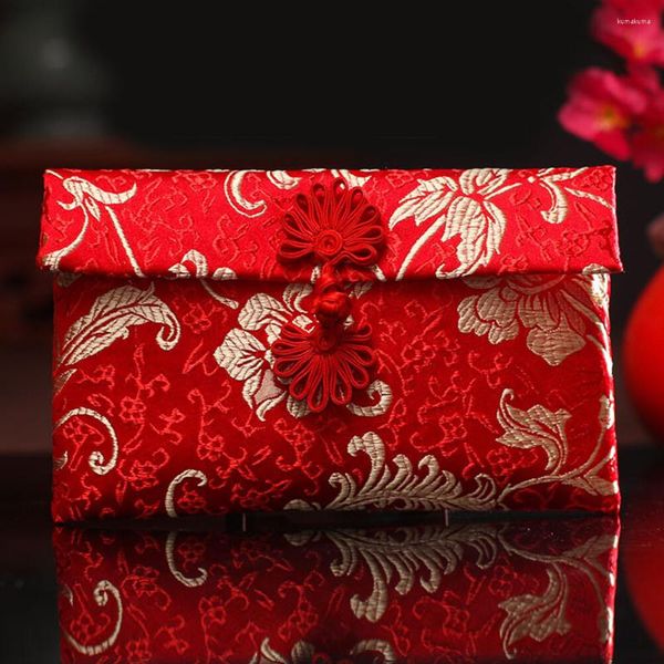 Confezione regalo 2 pezzi Borsa in broccato stile cinese Soldi Buste rosse celebrative Tasche in stoffa per matrimonio annuale