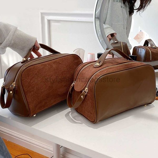 Totes Borsa per il trucco da viaggio di grande capacità Borsa per il trucco in pelle scamosciata PU borsa da bagno impermeabile kit da bagno borse per il trucco da donnaborse elegantinegozio