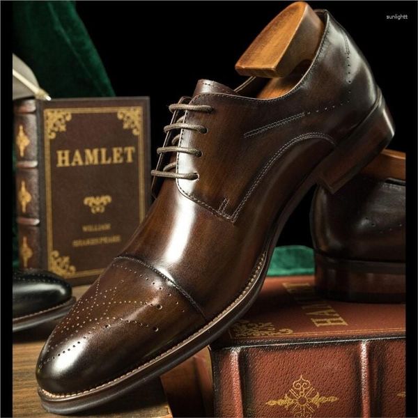 Scarpe eleganti da uomo marrone nero fatte a mano in vera pelle con punta in punta da uomo Oxford stringate da lavoro calzature formali da matrimonio