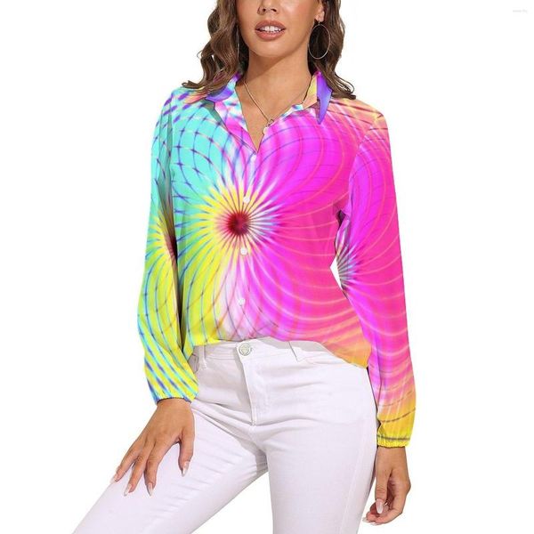Damenblusen, Trippy Hippie, lockere Bluse, hellgrün und rosa, lässig, übergroß, langärmlig, ästhetisches Hemd, Sommer-Grafik-Top
