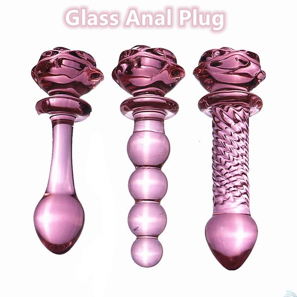 Vibratori Crystal Glass Anal Butt Plug Perline ano vaginale Fallo adulto per massaggio Masturbazione Fiore di rosa Giocattoli del sesso Uomo Donna 230901