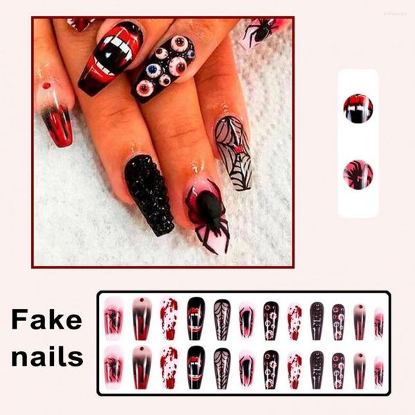 Unhas falsas 1 conjunto falso halloween efeito 3d globo ocular aranha presas decoração festa cosplay diy acessório de arte de unhas