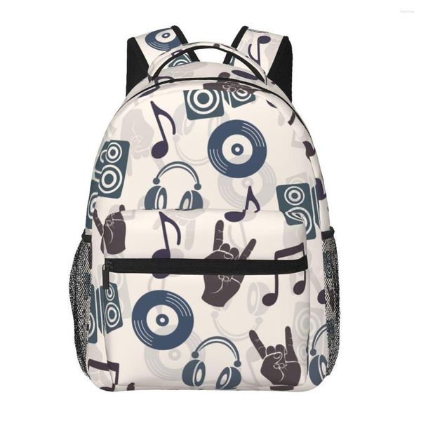 Mochila homens mulher música altifalantes notas e dedos gesto schoolbag para feminino masculino 2023 saco de moda estudante bookpack