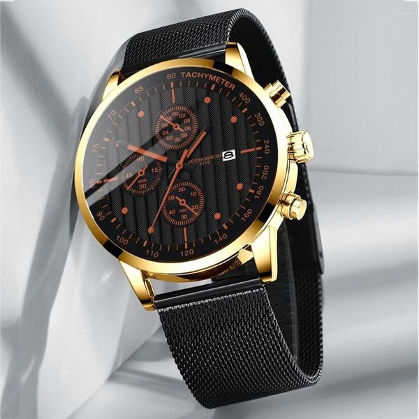 Нарученные часы мужчины простые часы Top Quartz Watch Fashion Steel Mesh Auto Date Запястья мужские повседневные часы Reloj hombre