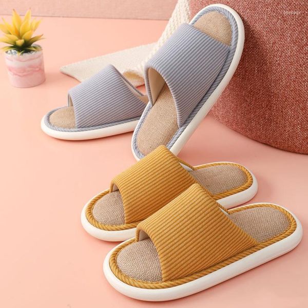 Slippers 2023 Summer Flat Simple Stripes Linen Ladies Home не скользит дышащие напольные швабры мужчины