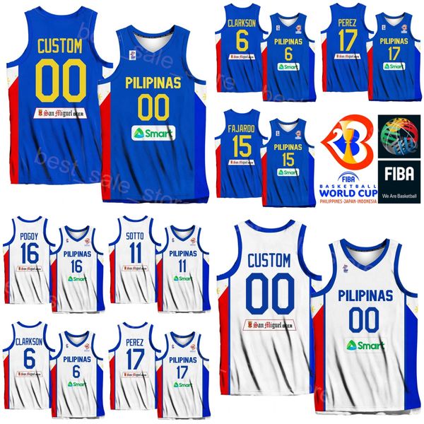 Печать баскетбола 2023 Кубка мира Филиппины 4 Кифер Равена Джерси 17 Джаймар Перес 8 Скотти Томпсон 11 Кай Захари Сотто 23 Ренц Абандо 6 Кларксон Рубашка Национальная