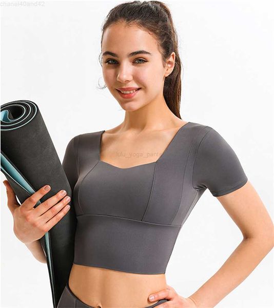 LL-DS42 abbigliamento fitness yoga a maniche corte abbigliamento invernale da donna intimo sportivo raccolto ad alta intensità con protezioni per il petto si prega di controllare la tabella delle taglie per acquistare abbigliamento sportivo