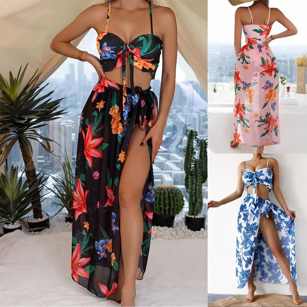 Vendita calda Costumi da bagno Bikini Set Abbigliamento moda donna Elastico in tre pezzi Grembiule in garza Gonna divisa Costume da bagno Vacanza Estate Spiaggia Attrezzatura per sport acquatici