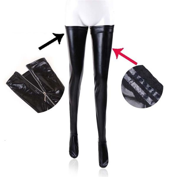 Sexy Socken Frauen Shiny Wet Look Oberschenkel Hohe Strümpfe Zurück Reißverschluss Stay Up Leggings Latex Stil Fetisch Dessous Kostüm 230901