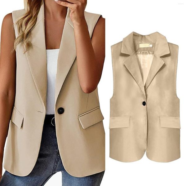 Ternos femininos sem mangas blazer para casaco cor sólida cardigan terno casual lapela jaqueta com roupas femininas vintage elegante