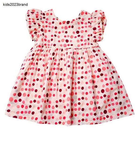 Designer menina vestido meninas manga curta polka dot vestido coreano pequeno e médio tamanho crianças perto da cintura aberta volta roupas