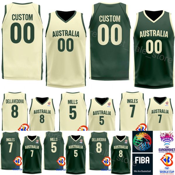 Stampa Coppa del mondo Australia 2023 Basket 3 Maglia JOSH GIDDEY 15 NICK KAY 12 Xavier Cooks 7 Joe Ingles 11 DANTE EXUM 5 Patty Mills 6 Josh Green 2 Matisse Thybulle Maglia